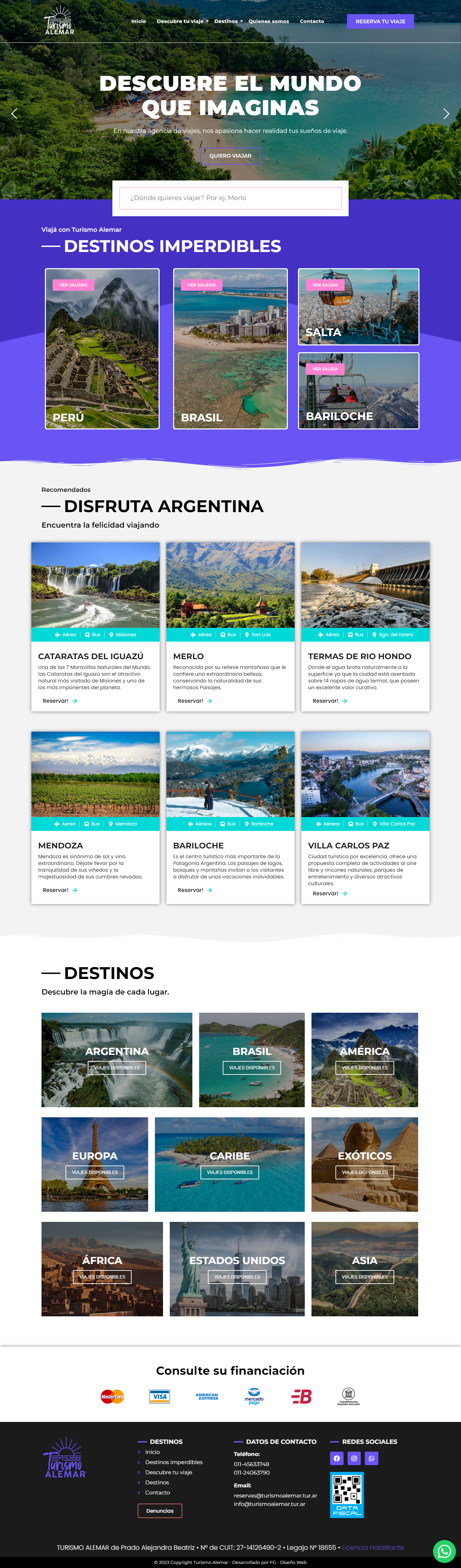 Homepage de la página web Turismo Alemar
